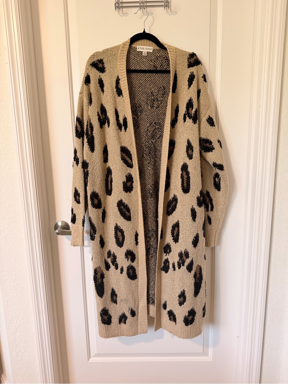 Knox Rose Leopard Print Long Cardigan Sweater XL Duster Taupe Black